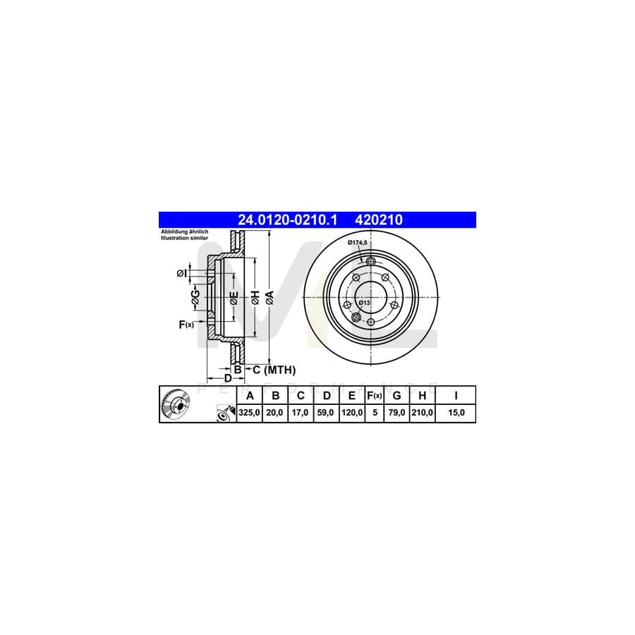 ATE 24.0120-0210.1 Brake Disc Vented, Coated  - 1 piece