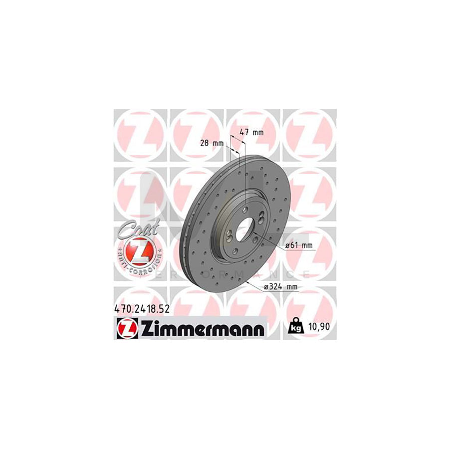 ZIMMERMANN SPORT COAT Z 470.2418.52 Brake Disc Externally Vented, Perforated, Coated, High-carbon  - 1 piece