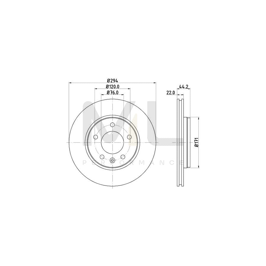 HELLA PRO 8DD 355 109-701 Brake Disc Externally Vented, Coated, without wheel hub, without wheel studs