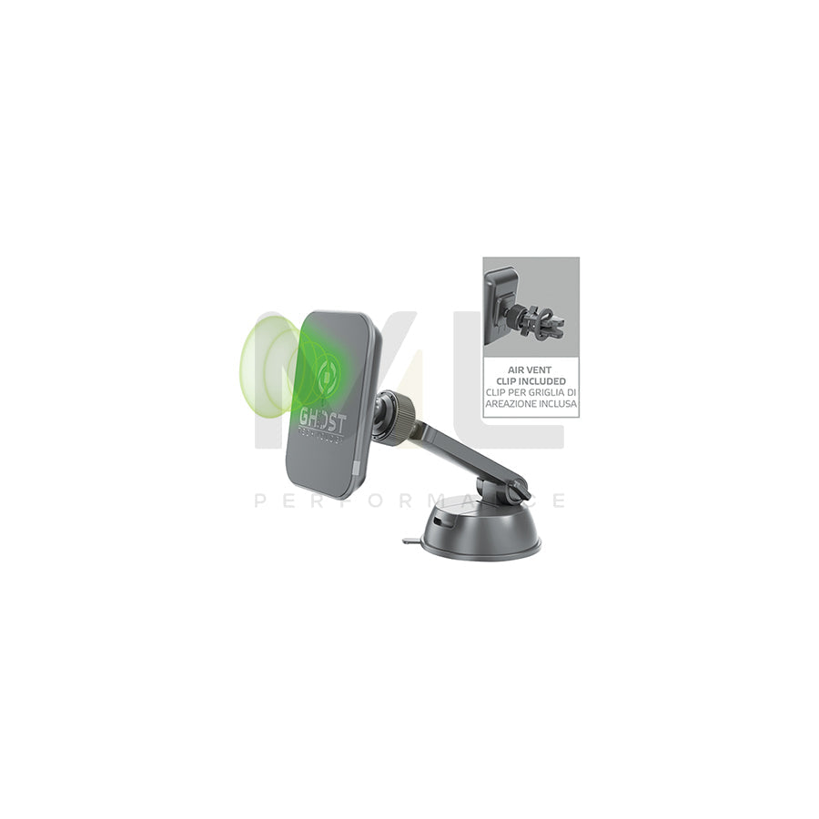 Celly Telephone , Qi GHOSTCHARGEBK Car phone holder with ball joint, with wireless charger, windscreen, Magnetic, without pipe, universal