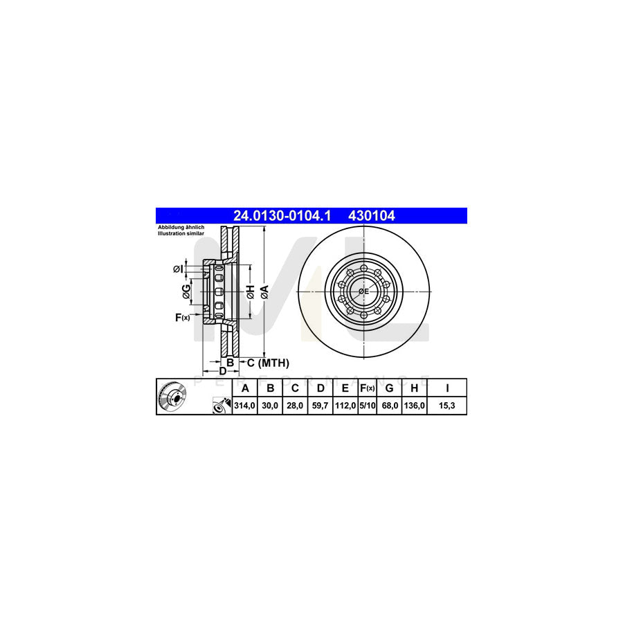 ATE 24.0130-0104.1 Brake Disc Vented, Coated, High-carbon  - 1 piece