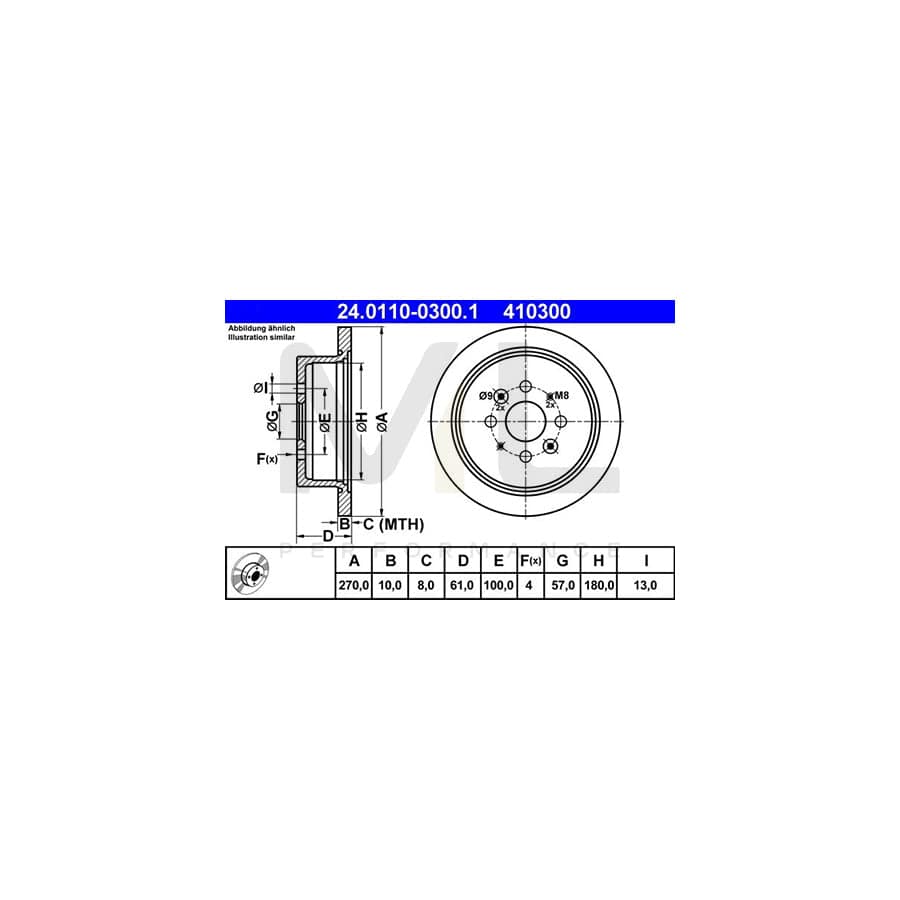 ATE 24.0110-0300.1 Brake Disc for KIA SEPHIA / MENTOR Solid  - 1 piece