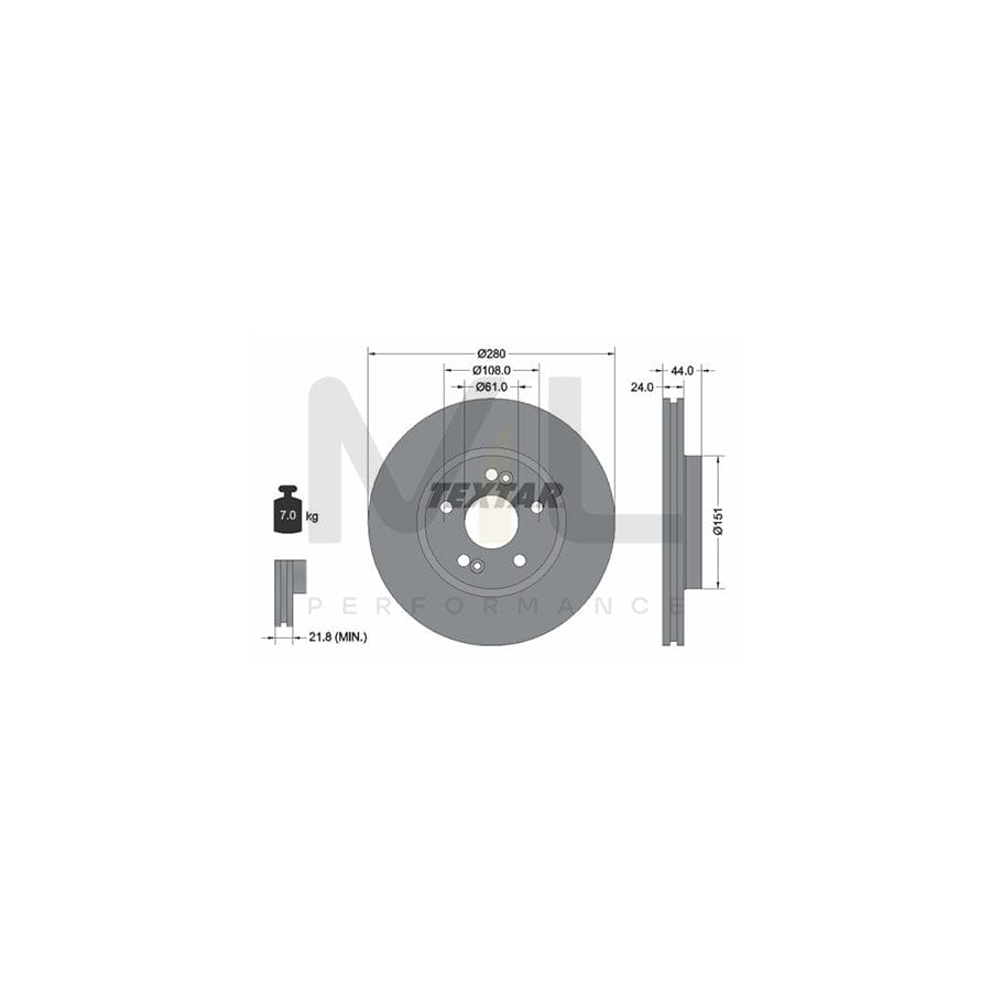 TEXTAR PRO 92113803 Brake Disc Externally Vented, Coated, without wheel hub, without wheel studs | ML Performance Car Parts
