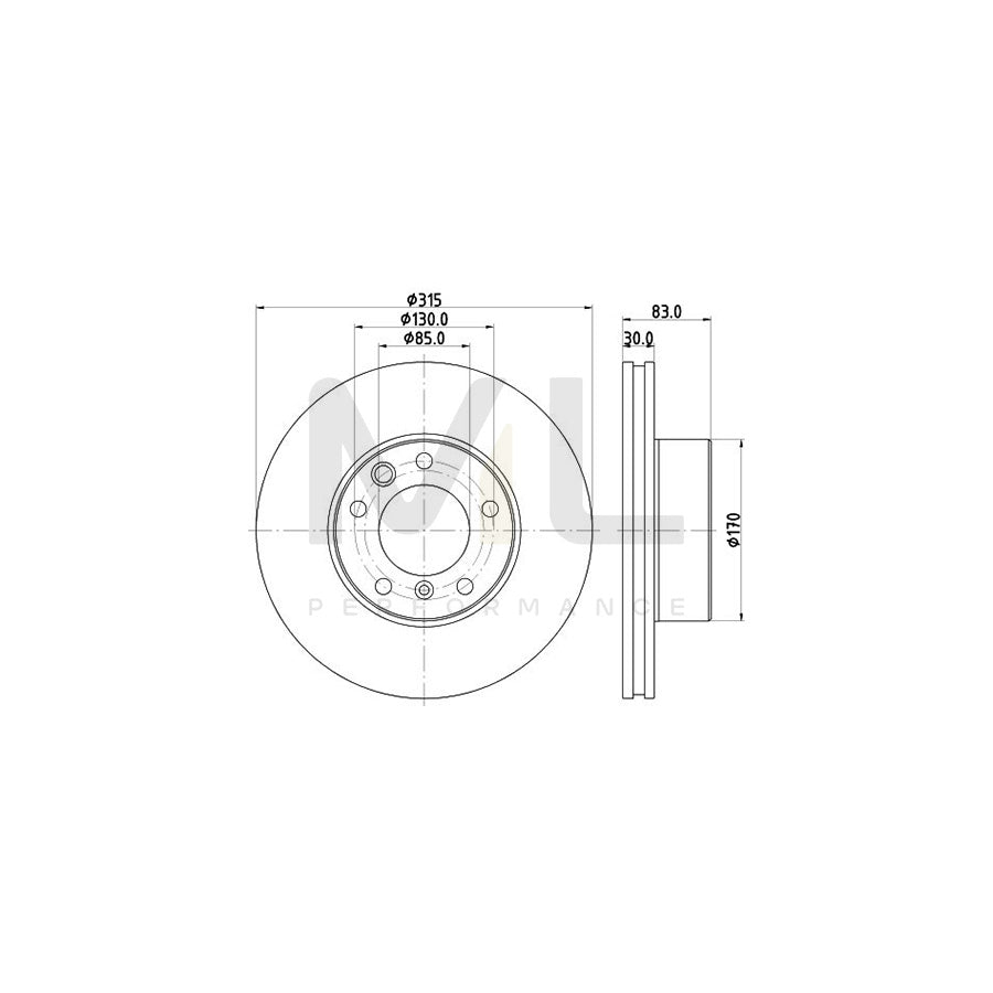 HELLA 8DD 355 132-151 Brake Disc Internally Vented, Coated, High-carbon, without wheel hub, without wheel studs