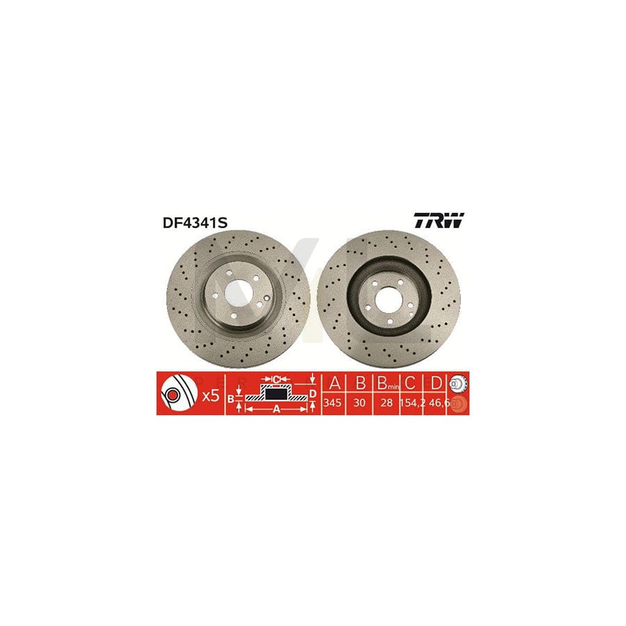 TRW DF4341S Brake Disc Slotted / Perforated, Painted, High-carbon | ML Performance Car Parts