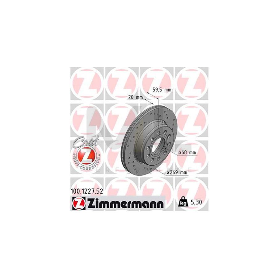 ZIMMERMANN SPORT COAT Z 100.1227.52 Brake Disc Externally Vented, Perforated, Coated, High-carbon  - 1 piece