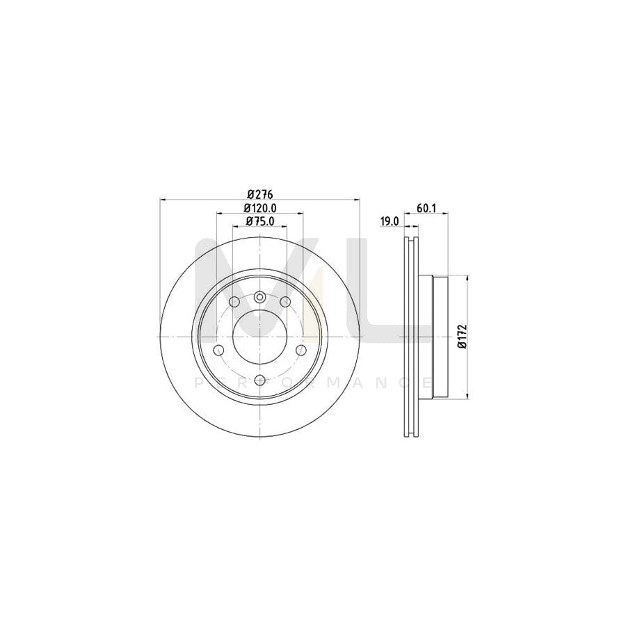 HELLA PRO High Carbon 8DD 355 127-181 Brake Disc for BMW 3 Series Externally Vented, Coated, High-carbon, without wheel hub, without wheel studs