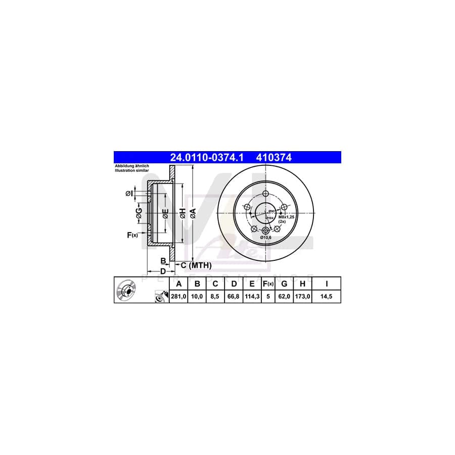 ATE 24.0110-0374.1 Brake Disc Solid, Coated  - 1 piece