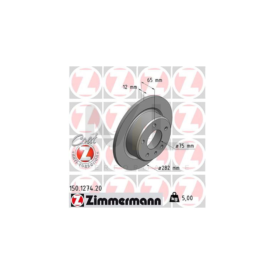 ZIMMERMANN COAT Z 150.1274.20 Brake Disc for BMW 3 Series Solid, Coated  - 1 piece