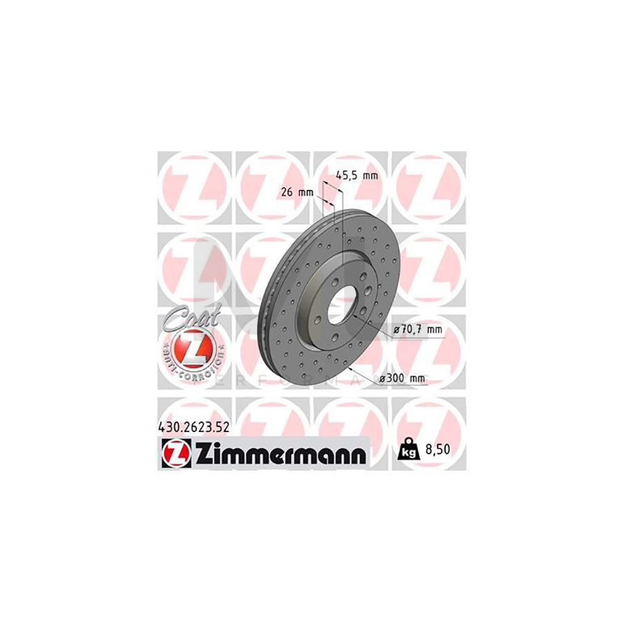 ZIMMERMANN SPORT COAT Z 430.2623.52 Brake Disc Internally Vented, Perforated, Coated, High-carbon  - 1 piece