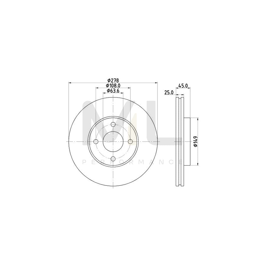 HELLA PRO 8DD 355 117-711 Brake Disc for FORD Fiesta Mk5 Hatchback (JH1, JD1, JH3, JD3) Internally Vented, Coated, without wheel hub, without wheel studs