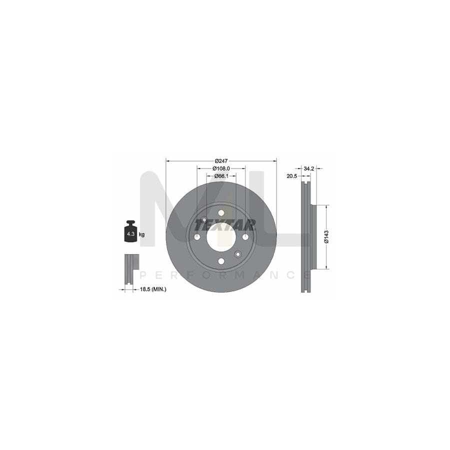 TEXTAR 92043100 Brake Disc Internally Vented, without wheel hub, without wheel studs | ML Performance Car Parts