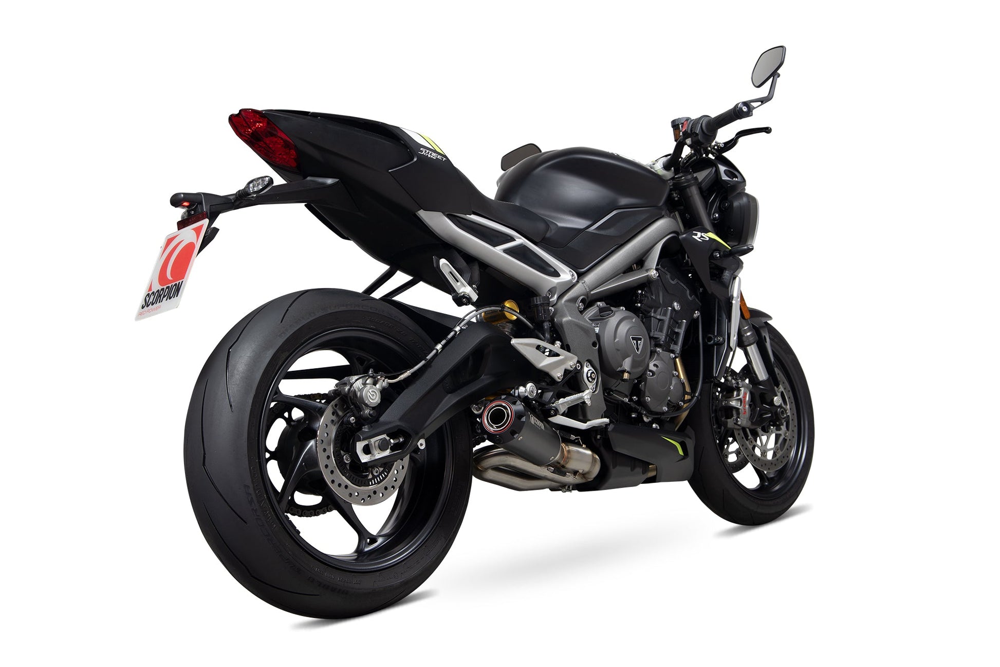Scorpion PTR89BCER Triumph Red Power Slip-On - Black Ceramic Coated Sleeve (Street Triple 765 R / RS) | ML Performance US US