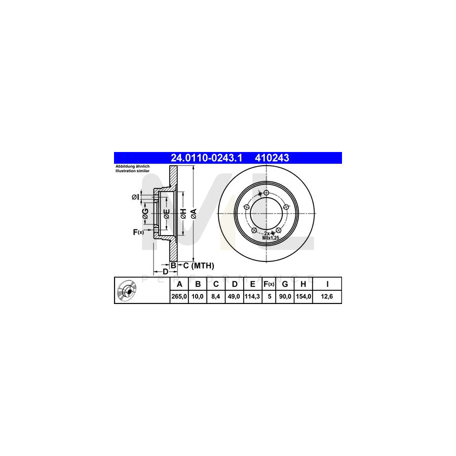 ATE 24.0110-0243.1 Brake Disc for MITSUBISHI Eclipse I Coupe (D22A) Solid  - 1 piece