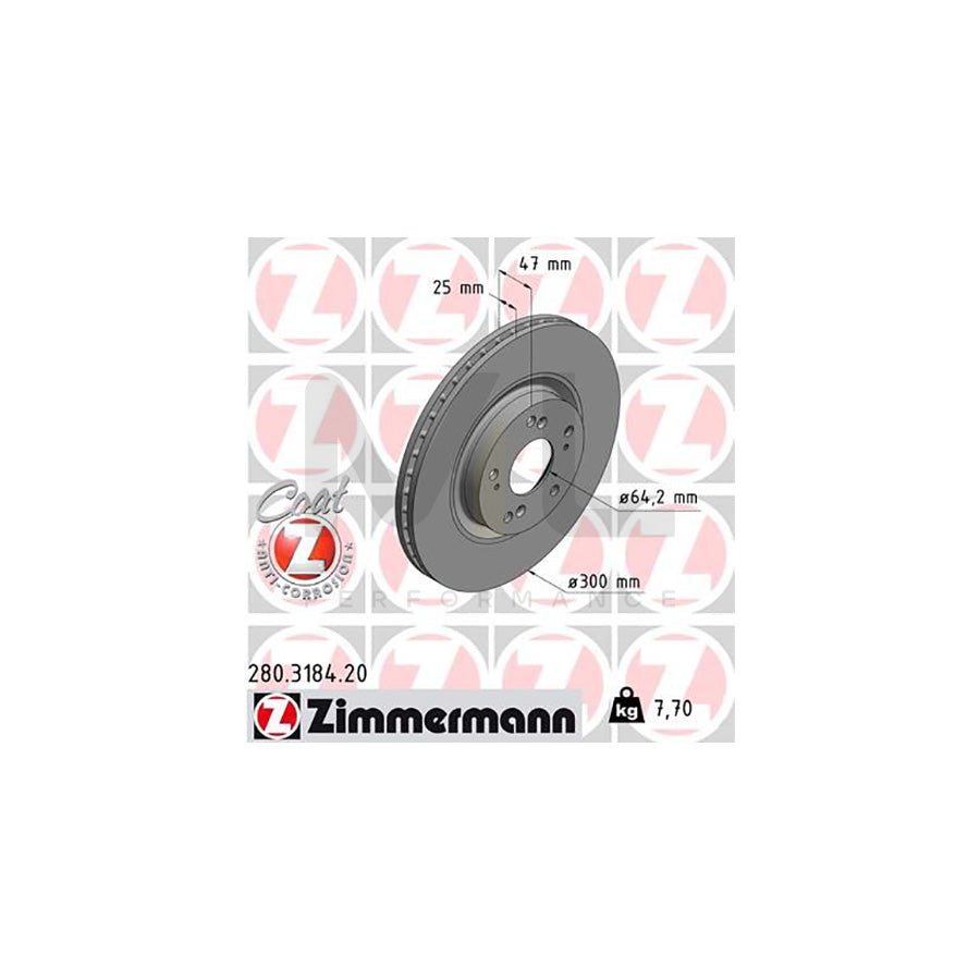 ZIMMERMANN COAT Z 280.3184.20 Brake Disc Internally Vented, Coated  - 1 piece