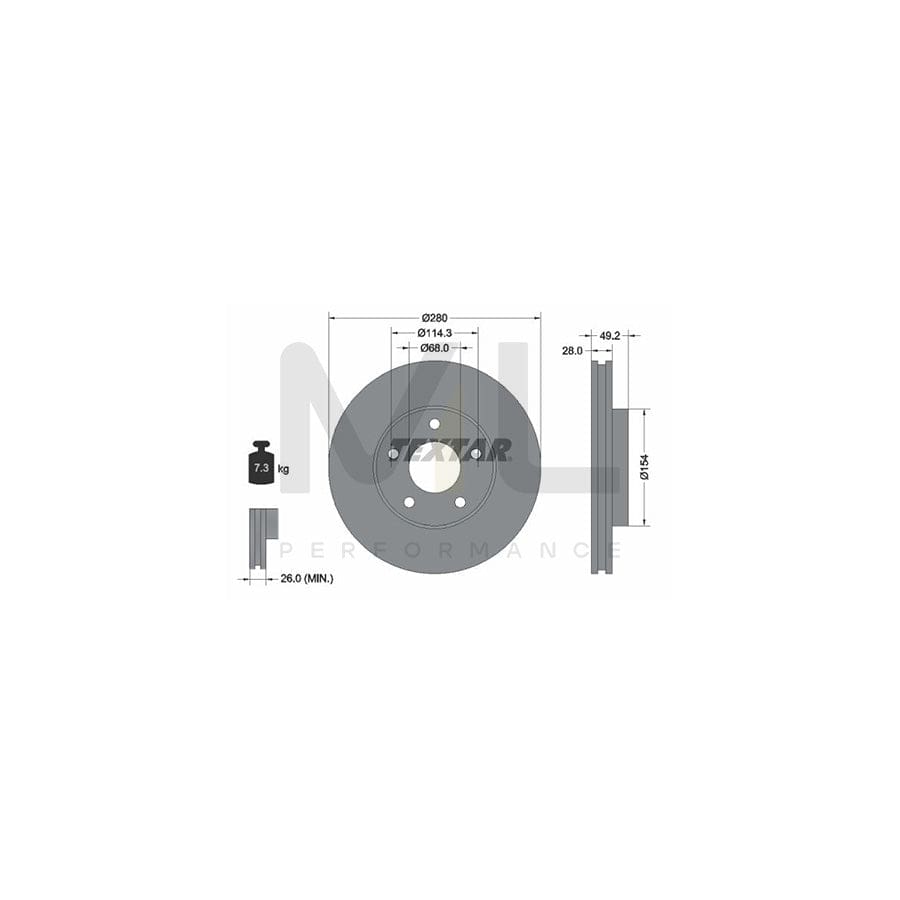 TEXTAR PRO 92109403 Brake Disc Internally Vented, Coated, without wheel hub, without wheel studs | ML Performance Car Parts