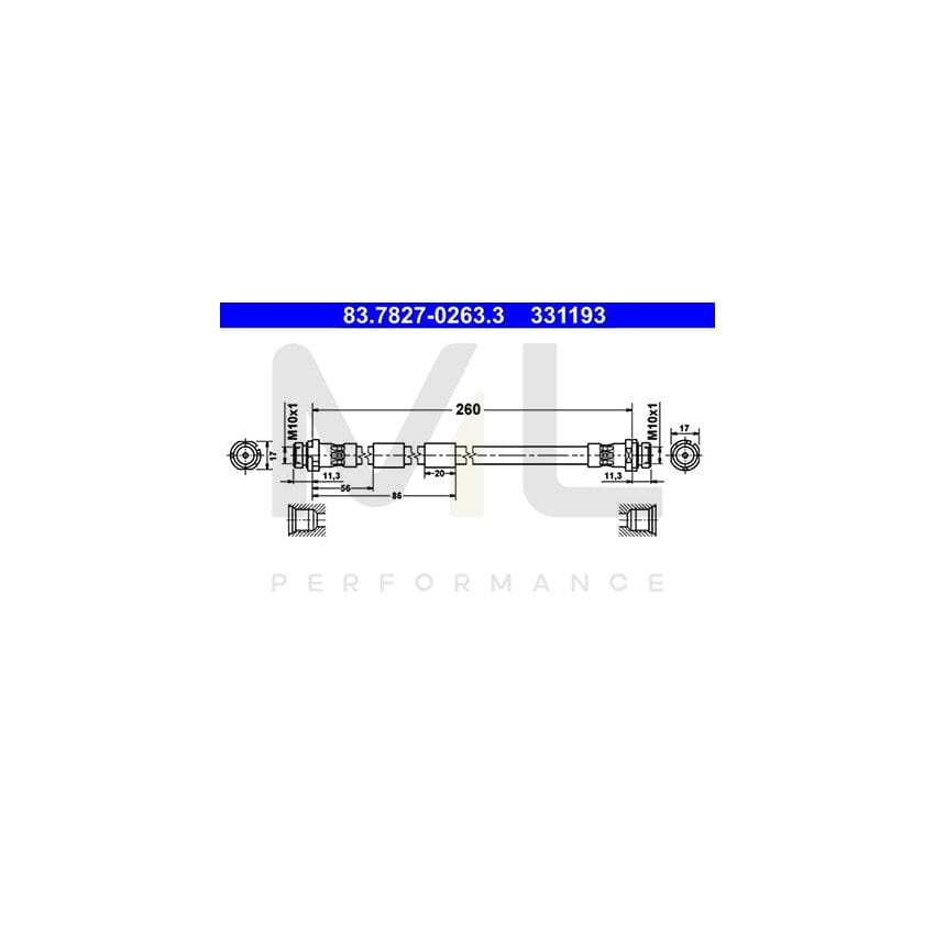 ATE 83.7827-0263.3 Brake Hose 260mm