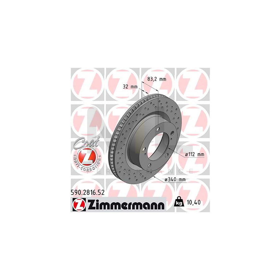 ZIMMERMANN 590.2816.52 Brake Disc Internally Vented, Perforated, Coated  - 1 piece