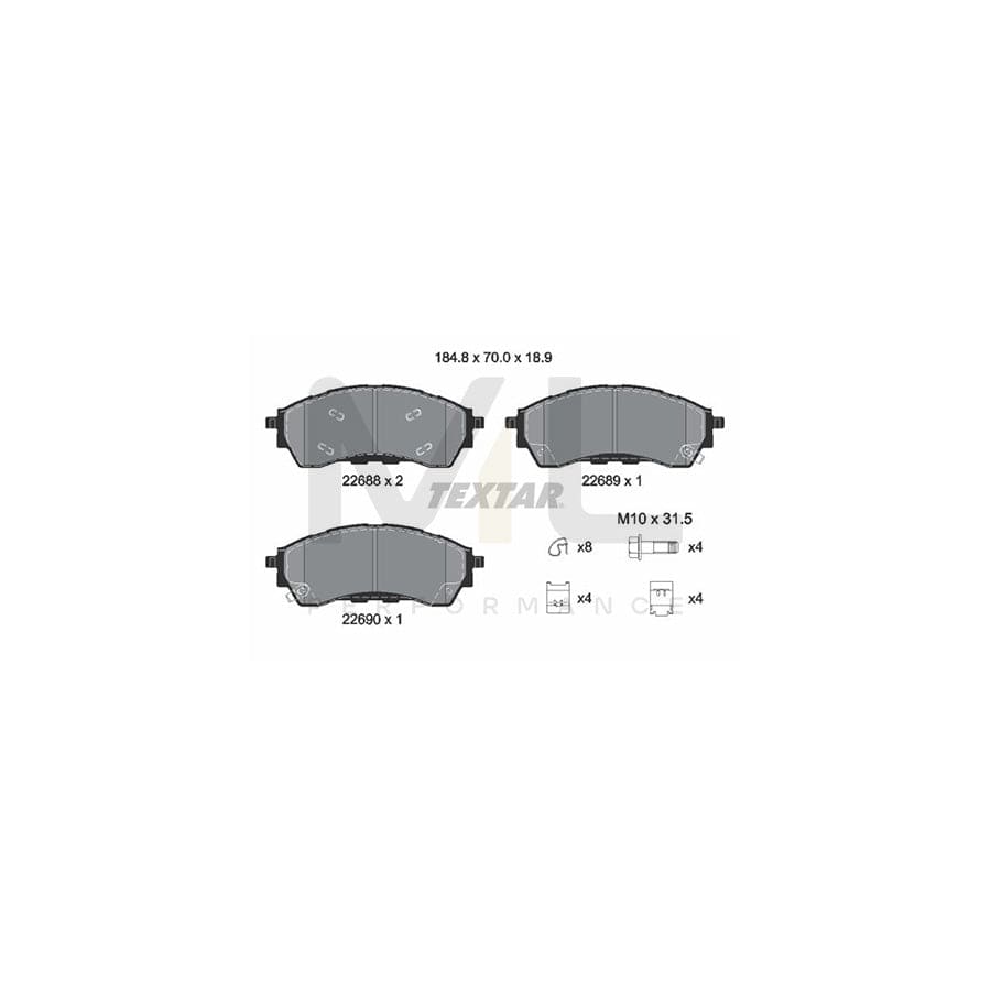 TEXTAR 2268801 Brake pad set for FORD Ranger Mk3 (TKE) incl. wear warning contact, with brake caliper screws, with accessories | ML Performance Car Parts