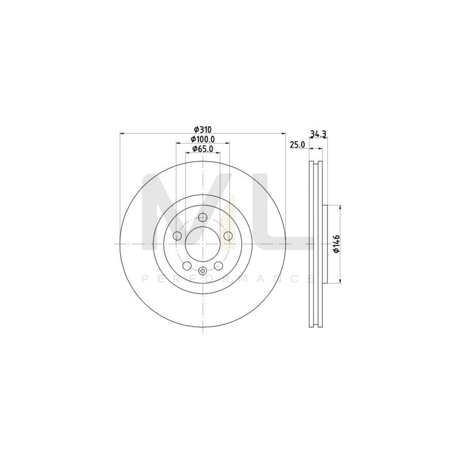 HELLA PRO 8DD 355 122-811 Brake Disc Internally Vented, Coated, without wheel hub, without wheel studs