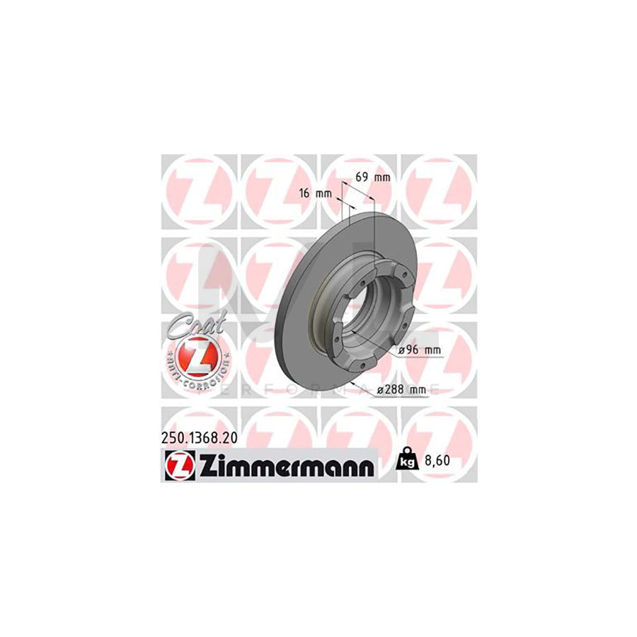 ZIMMERMANN COAT Z 250.1368.20 Brake Disc Solid, Coated, with ABS sensor ring  - 1 piece