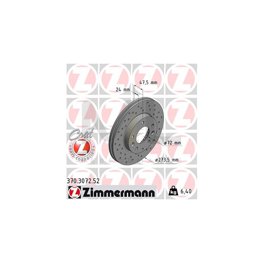 ZIMMERMANN SPORT COAT Z 370.3072.52 Brake Disc Internally Vented, Perforated, Coated  - 1 piece