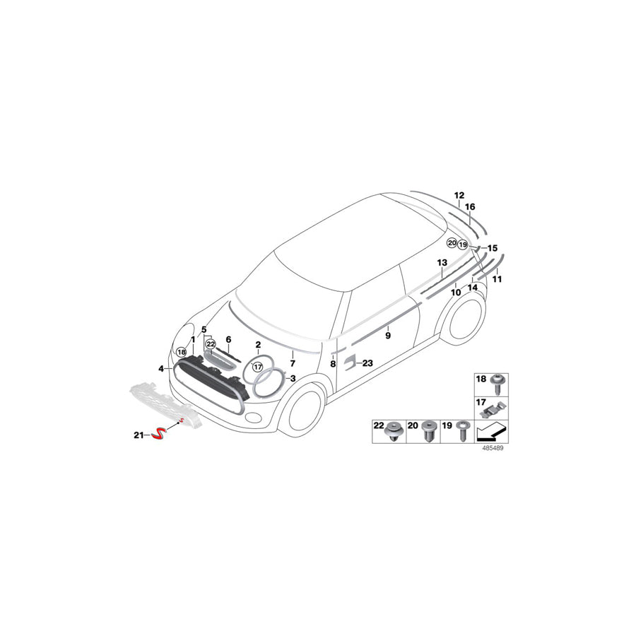 Genuine BMW Mini 51337322513 F55 Decorative Strip For Door, Front, Left (Inc. One First, Cooper S & One) | ML Performance US Car Parts