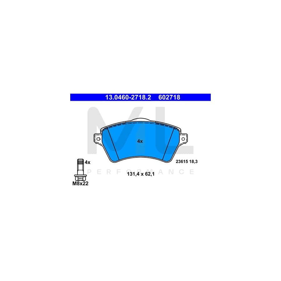 ATE 13.0460-2718.2 Brake pad set for LAND ROVER FREELANDER excl. wear warning contact, not prepared for wear indicator, with brake caliper screws