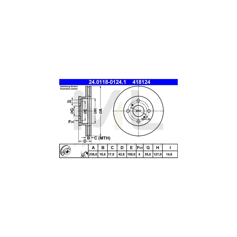 ATE 24.0118-0124.1 Brake Disc Vented, Coated  - 1 piece