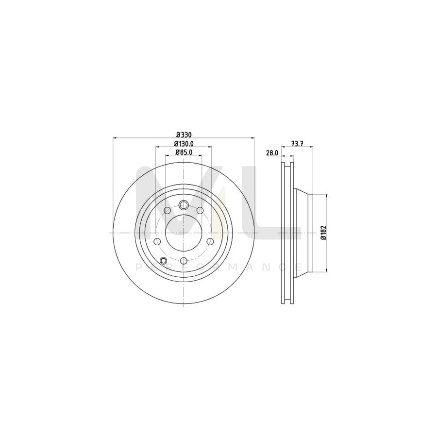 HELLA PRO 8DD 355 109-821 Brake Disc Internally Vented, Coated, without wheel hub, without wheel studs