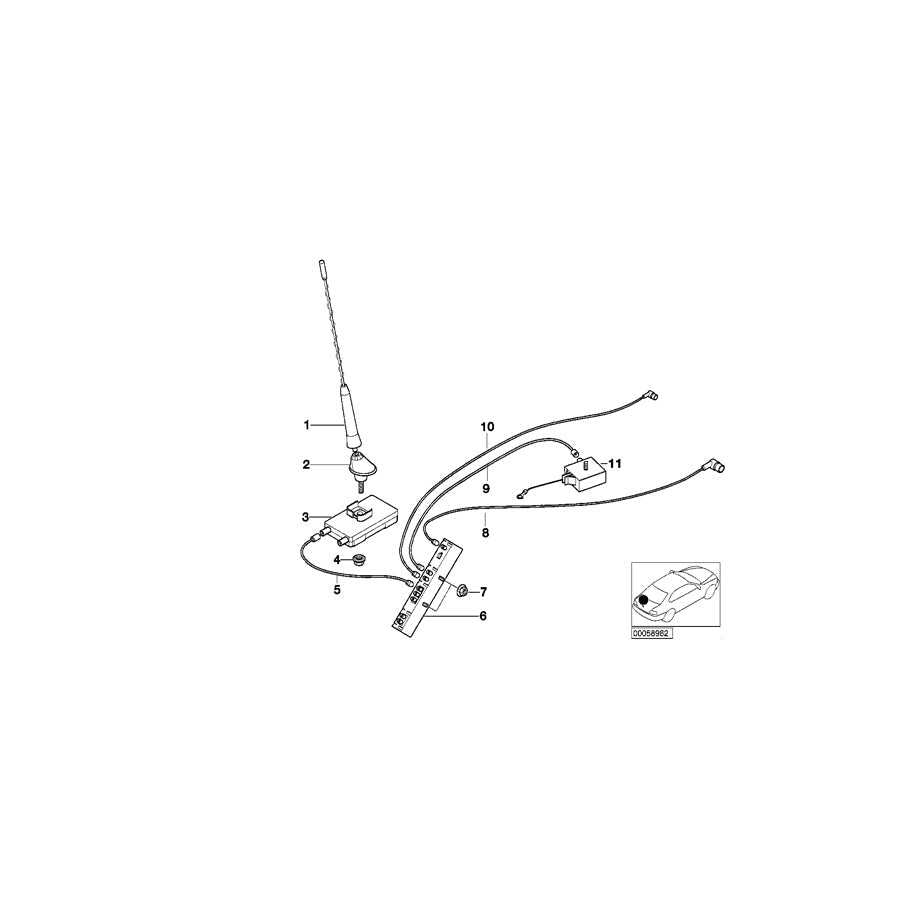 Genuine BMW 61126904061 E46 Antenna Cable 1.000mm (Inc. 330Cd, 318Ci & 323Ci) | ML Performance US Car Parts