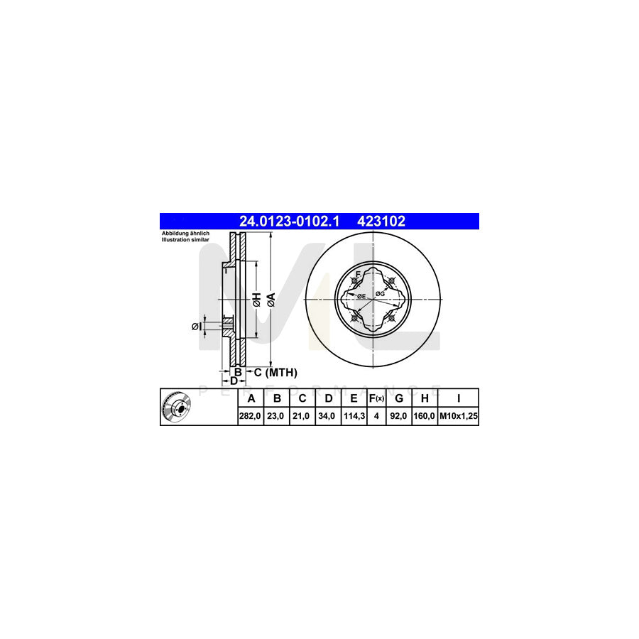 ATE 24.0123-0102.1 Brake Disc Vented  - 1 piece