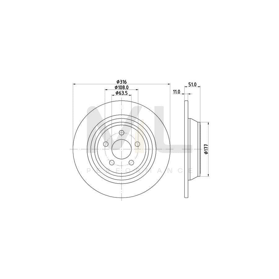 HELLA 8DD 355 126-551 Brake Disc Solid, Coated, without wheel hub, without wheel studs
