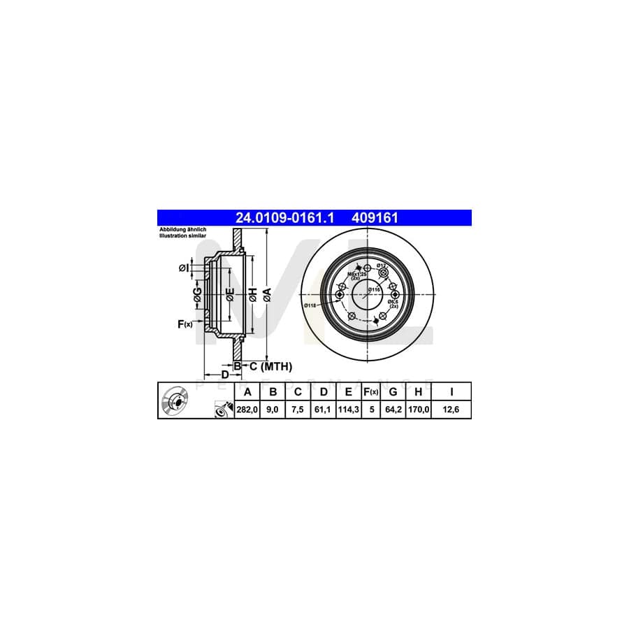 ATE 24.0109-0161.1 Brake Disc Solid, Coated  - 1 piece