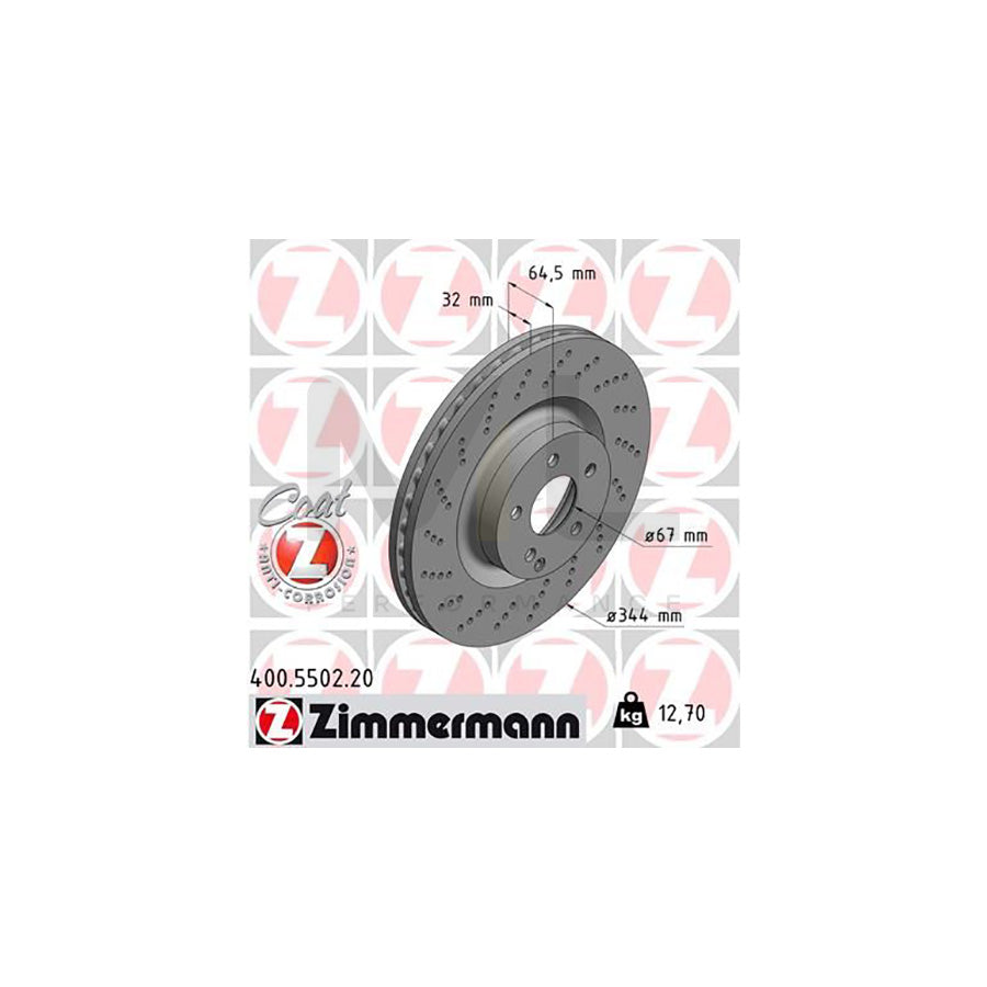 ZIMMERMANN COAT Z 400.5502.20 Brake Disc suitable for MERCEDES-BENZ E-Class Internally Vented, Perforated, Coated, High-carbon  - 1 piece