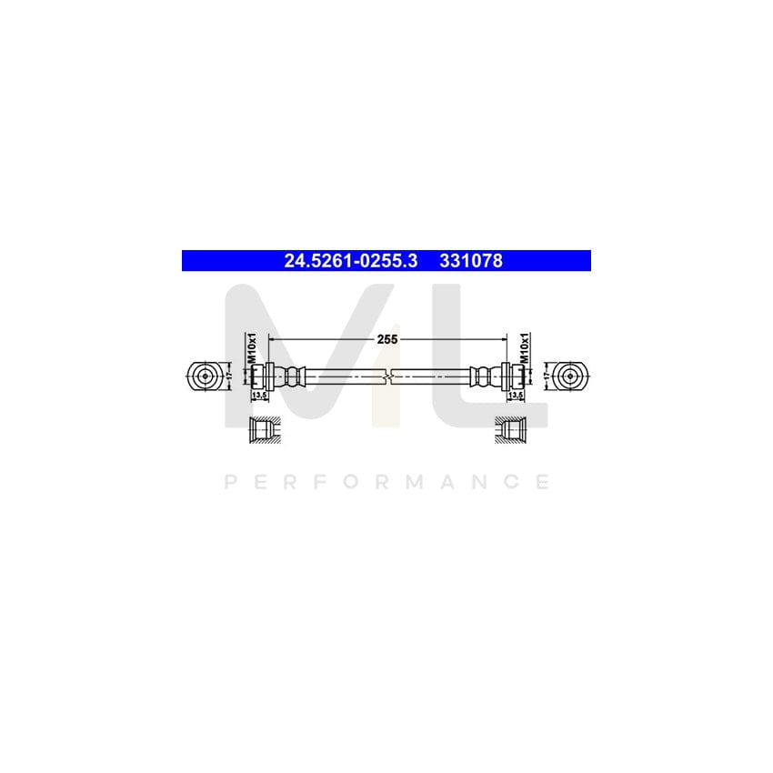 ATE 24.5261-0255.3 Brake Hose 255mm, M10x1