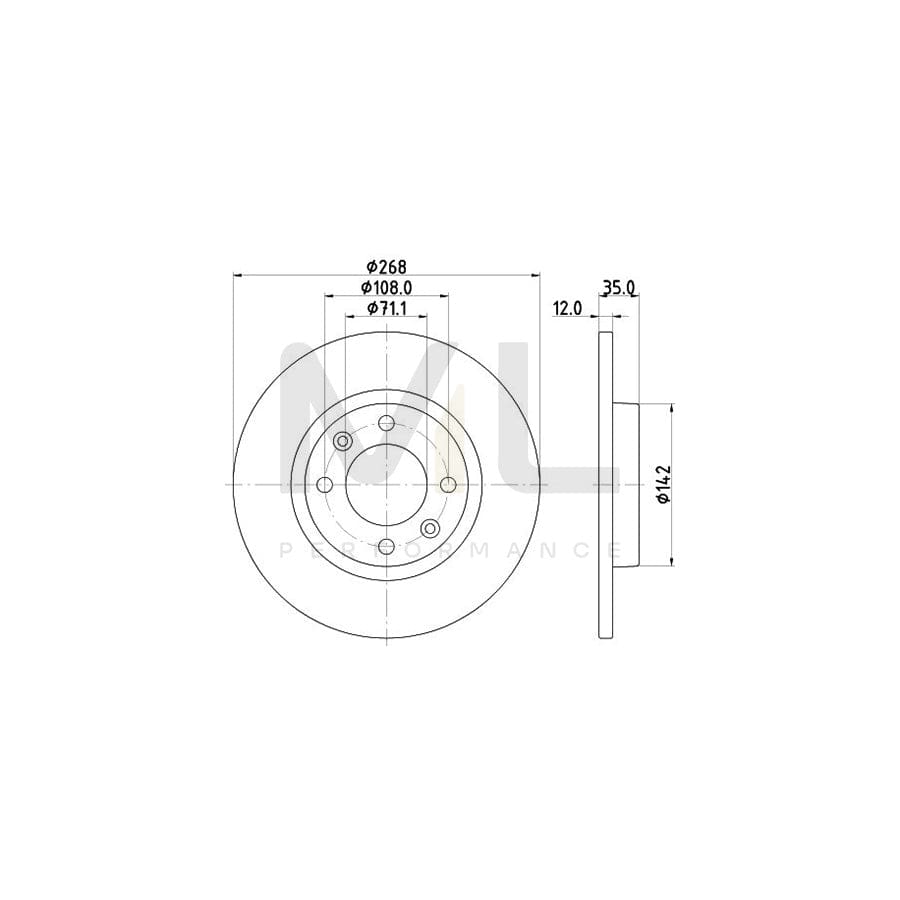 HELLA 8DD 355 133-691 Brake Disc Solid, Coated, without wheel hub, without wheel studs