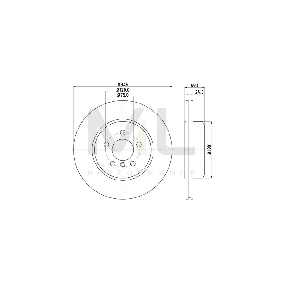 HELLA PRO 8DD 355 119-281 Brake Disc Internally Vented, Coated, without wheel hub, without wheel studs