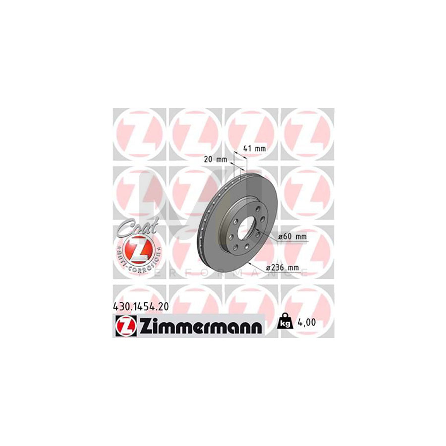 ZIMMERMANN COAT Z 430.1454.20 Brake Disc Internally Vented, Coated  - 1 piece