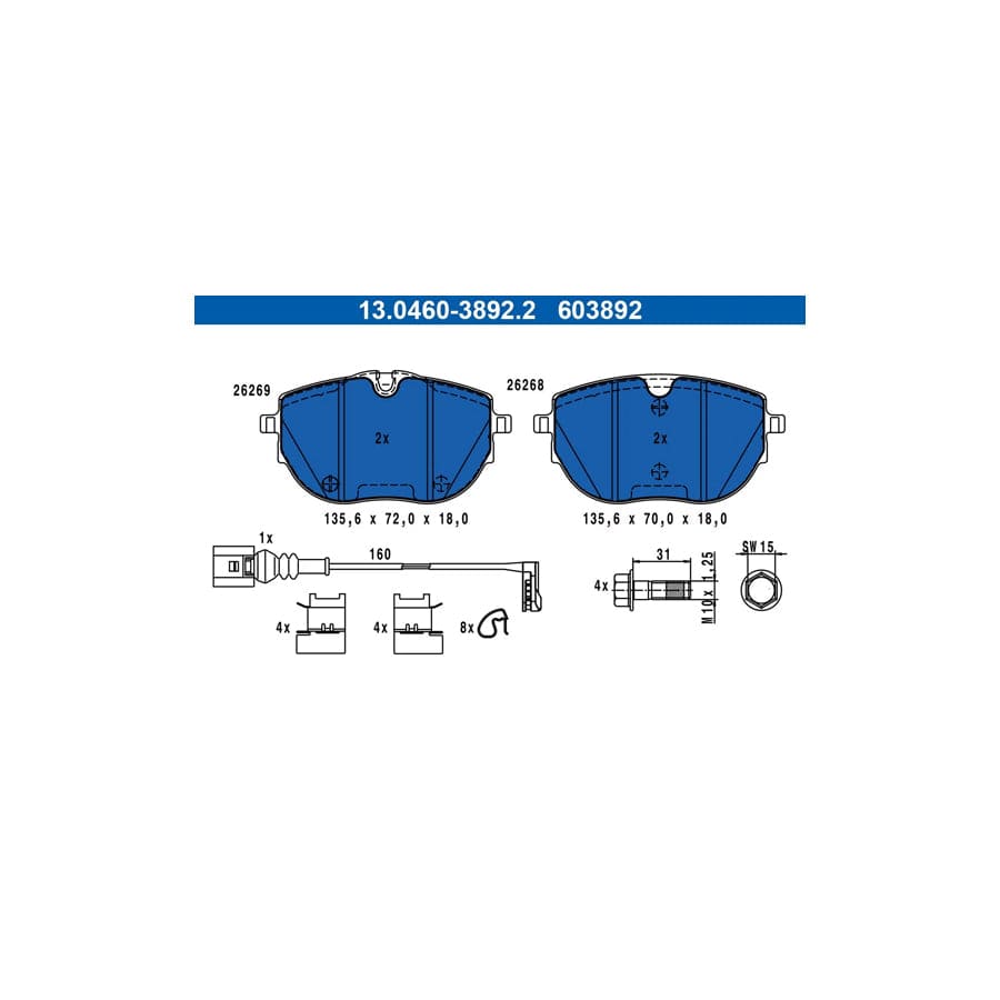 ATE 13.0460-3892.2 Brake Pad Set for VW Multivan T6 (Sgf, Sgm, Sgn)