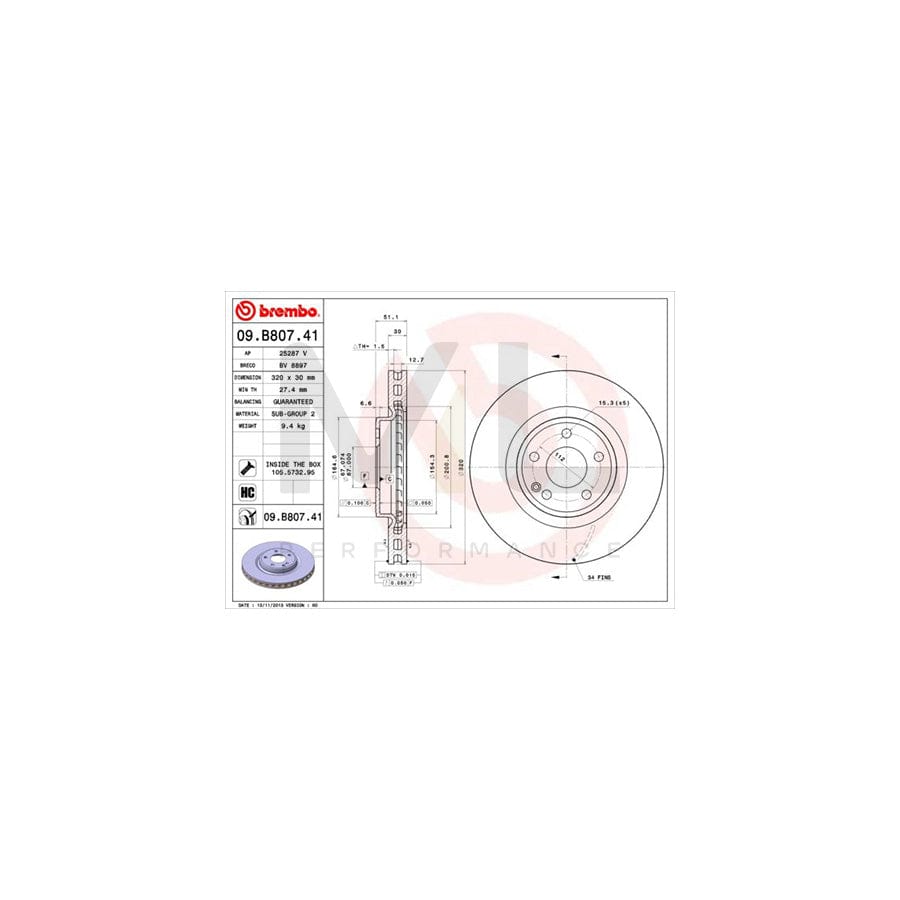 BREMBO COATED DISC LINE 09.B807.41 Brake Disc Internally Vented, Coated, High-carbon, with bolts/screws | ML Performance Car Parts