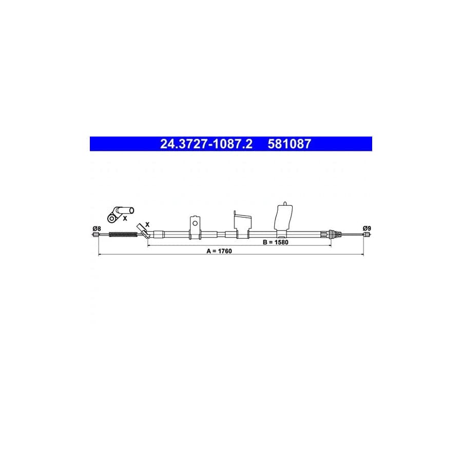 ATE 24.3727-1087.2 Hand Brake Cable for Renault Koleos I (Hy)