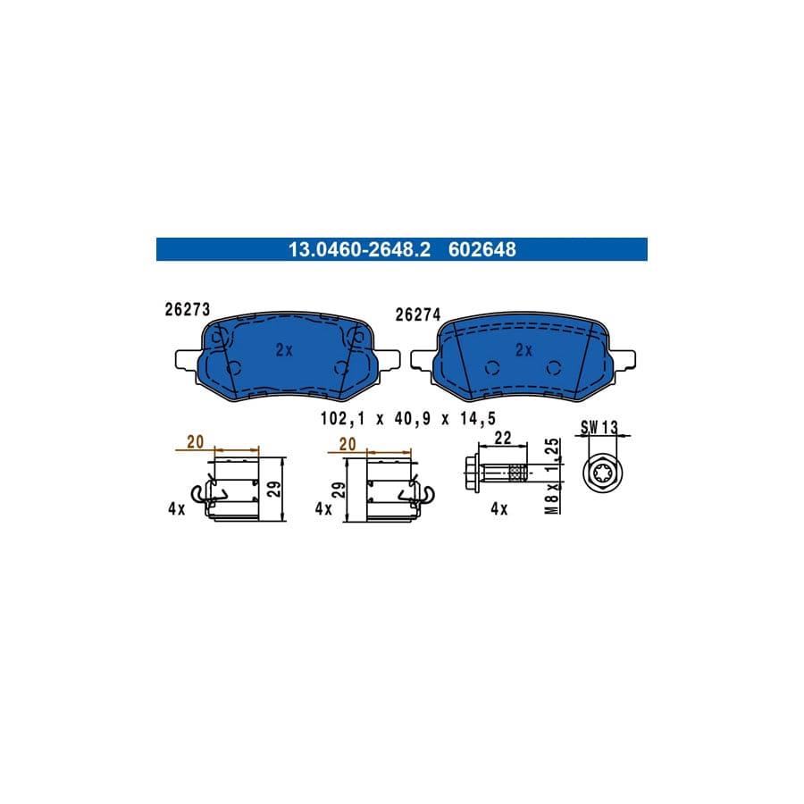 ATE 13.0460-2648.2 Brake Pad Set for Ford Puma Off-Road