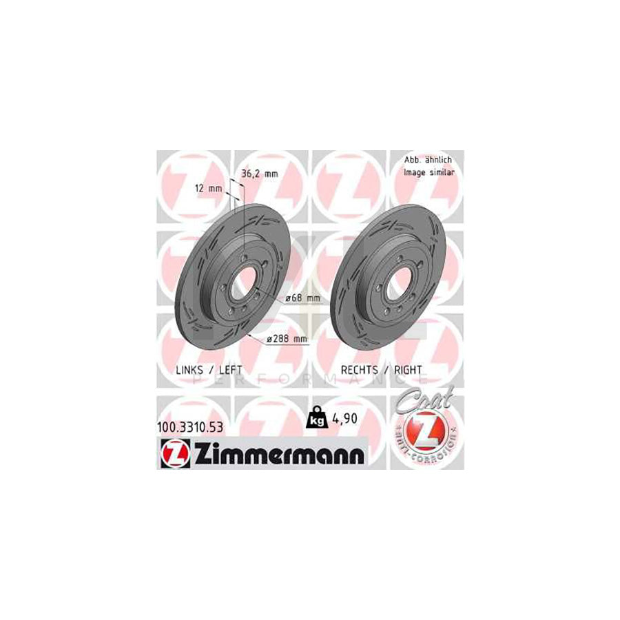 ZIMMERMANN 100.3310.53 Brake Disc Slotted, Solid, Coated  - 1 piece