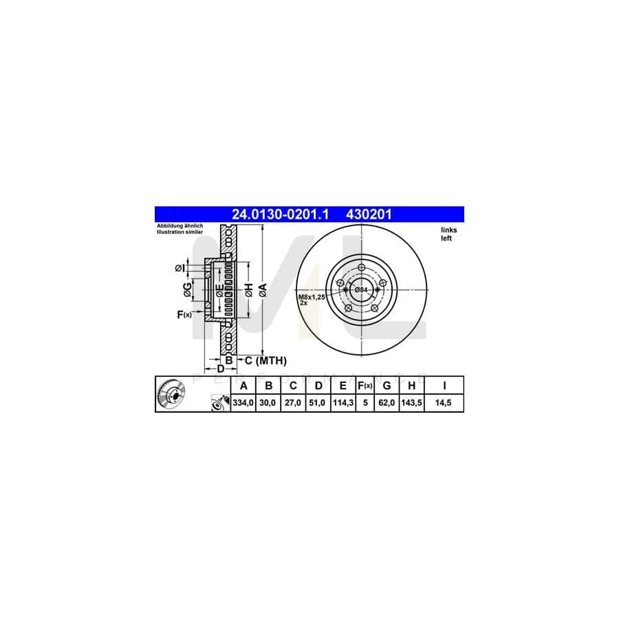 ATE 24.0130-0201.1 Brake Disc Vented, Coated