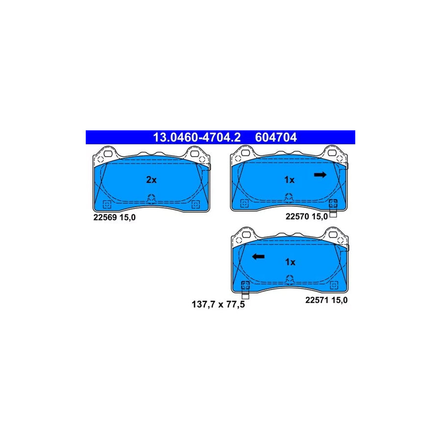 ATE 13.0460-4704.2 Brake Pad Set for Ford Focus Mk3 Hatchback (Dyb)