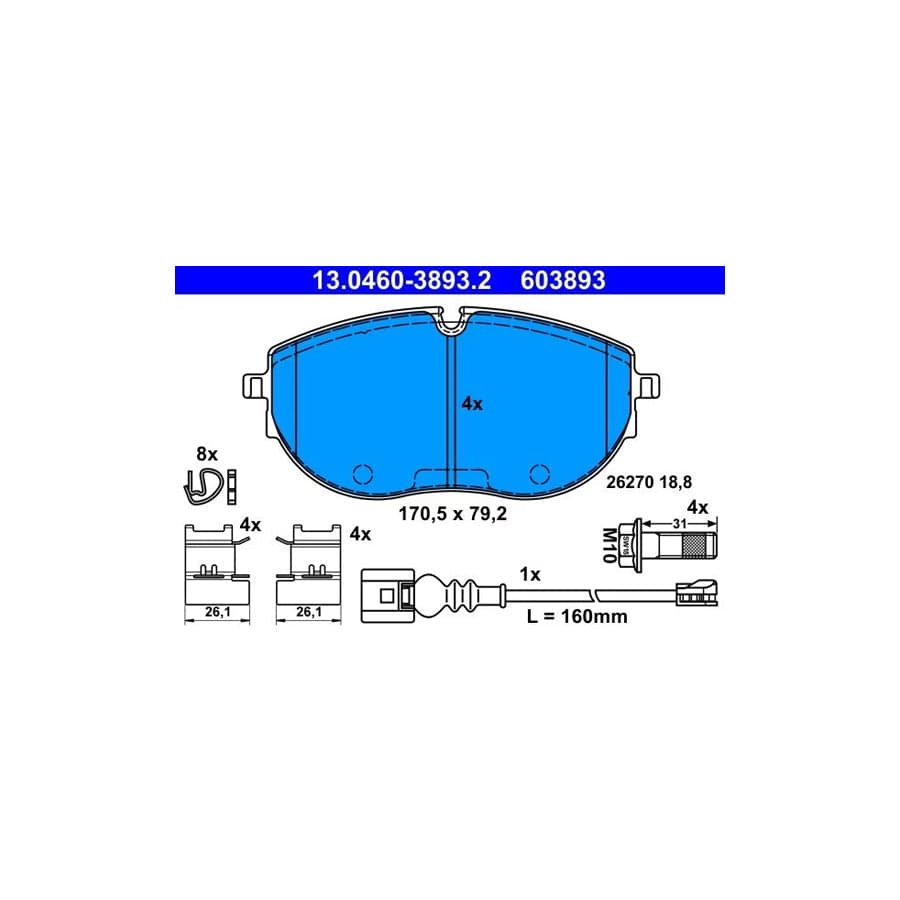 ATE 13.0460-3893.2 Brake Pad Set for VW Multivan T6 (Sgf, Sgm, Sgn)