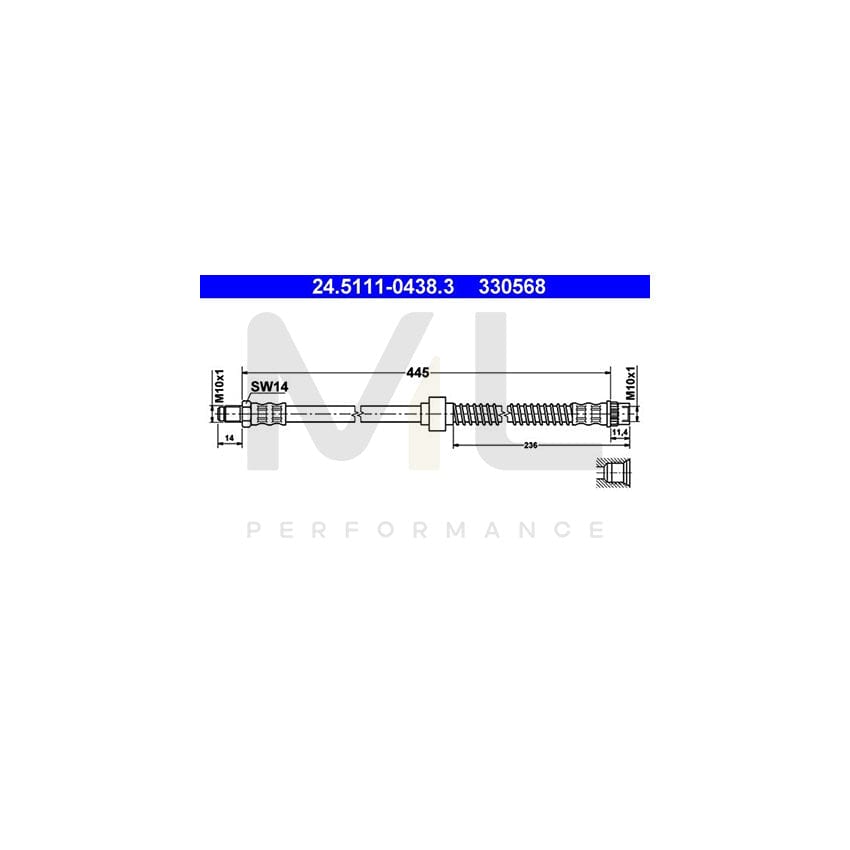 ATE 24.5111-0438.3 Brake Hose 445mm, M10x1