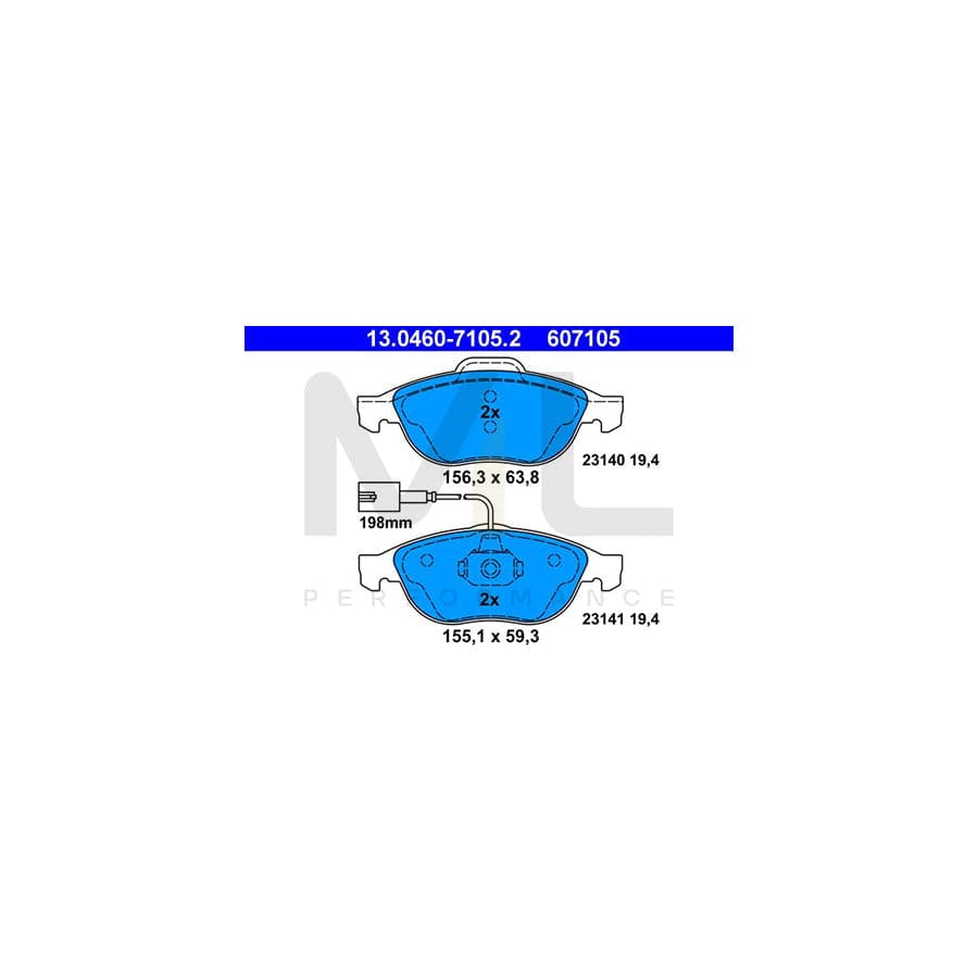 ATE 13.0460-7105.2 Brake pad set incl. wear warning contact