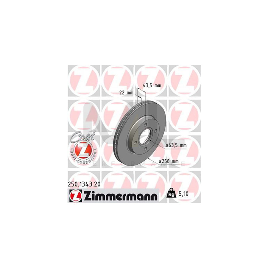 ZIMMERMANN COAT Z 250.1343.20 Brake Disc Internally Vented, Coated  - 1 piece